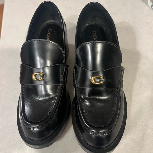 Coach Shoes - Coach Black Leather Penny Loafers with Gold Hardware